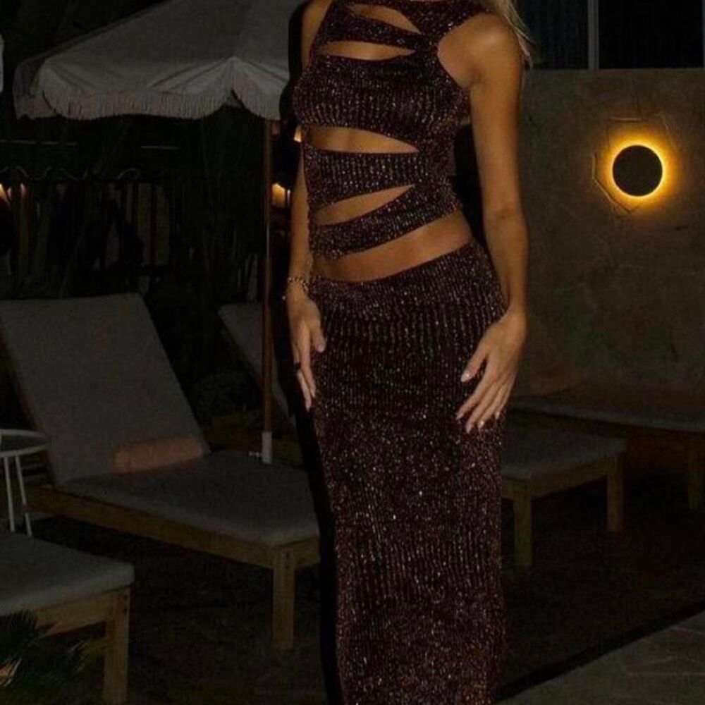 White-fox-boutique Women's Burgundy and Brown Dress